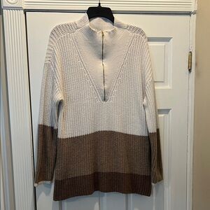 Talbots Cream and Brown Half Zip Sweater